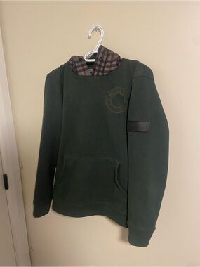 Burberry Dark Green Hooded Pullover with Plaid Lining